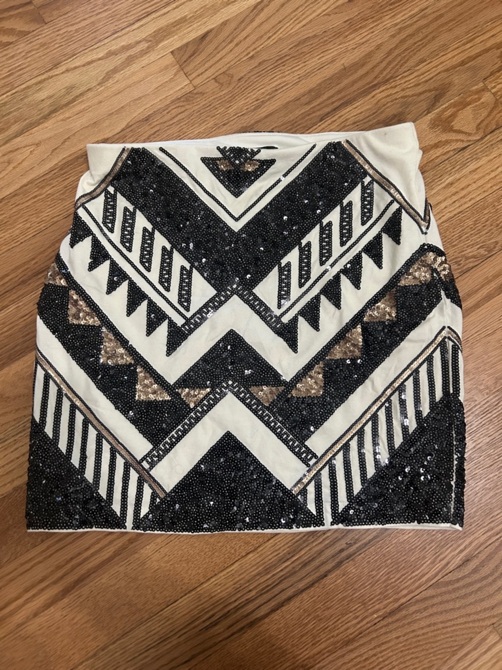 Express Embellished Black & White Geometric Mini Skirt